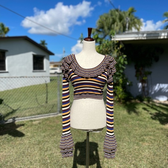 Ronny Kobo Barah Multi Stripe Knit Ribbed Crop Top Size Small - Picture 5 of 9